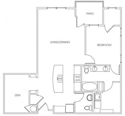 Floor plan for 1 bed, 1.5 baths, 1008 sqft